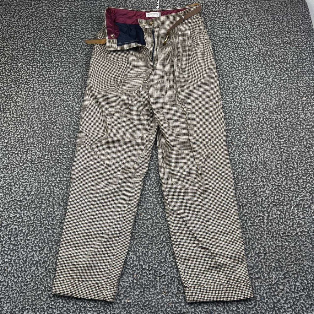 Liz Claiborne Trousers Women Petite 10 Houndstooth Wool Blend Pleated Brown